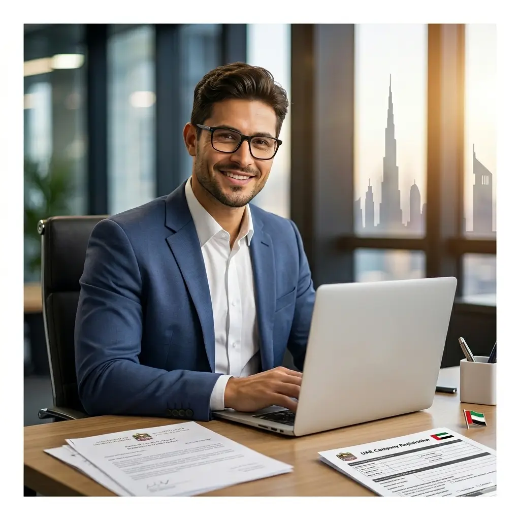 Qbiz UAE business setup consultant sitting in an office