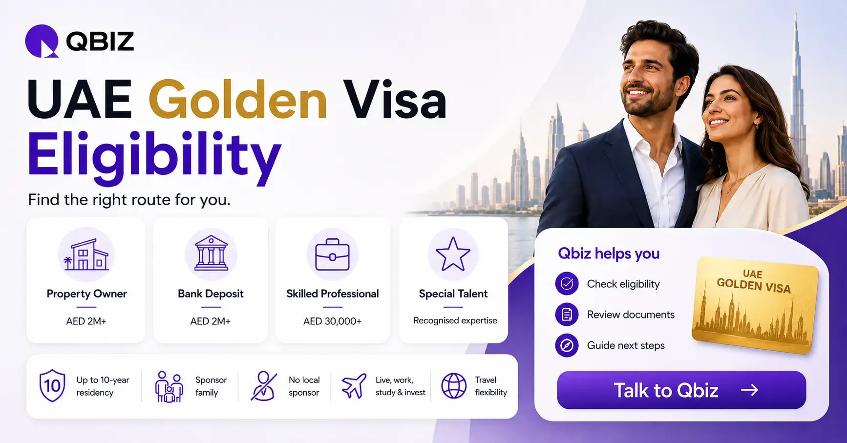 UAE Golden Visa eligibility routes with Qbiz guidance